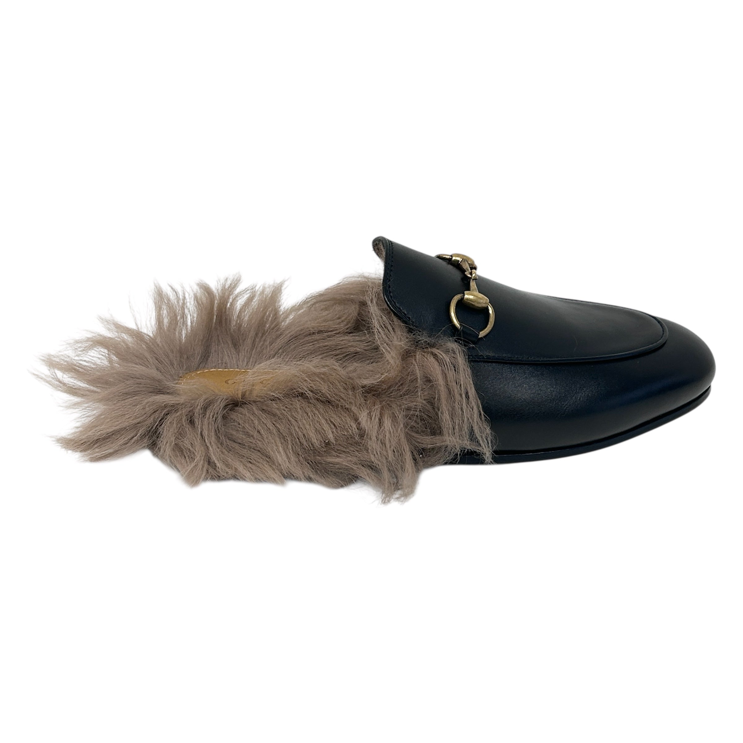 Black Princetown Genuine Shearling Loafer Mule