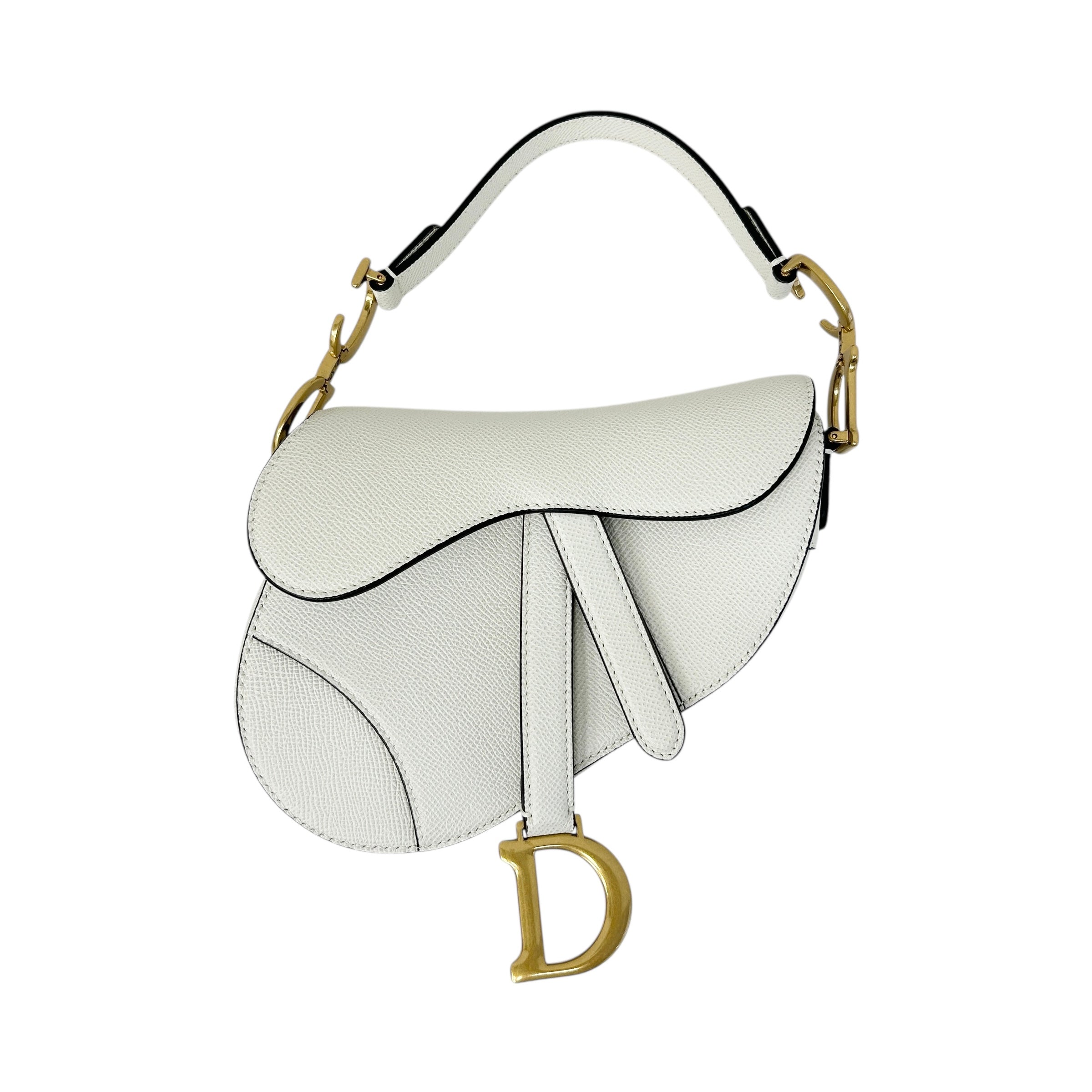 Latte Grained Calfskin Mini Saddle Bag w/AGHW