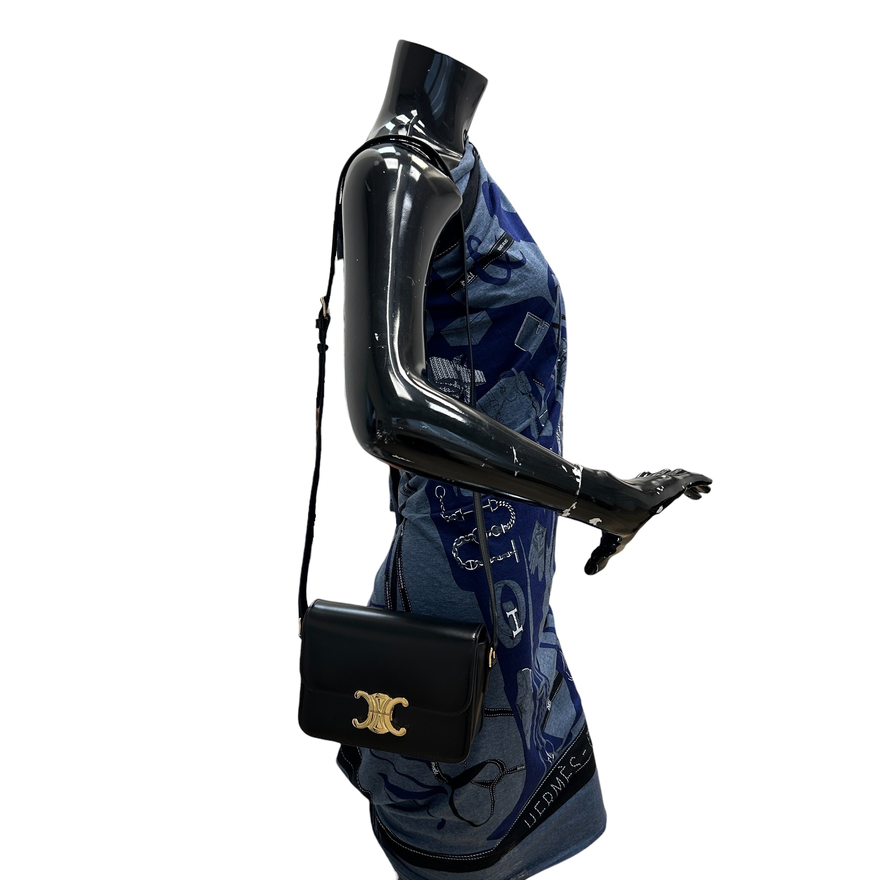 Black Shiny Calfskin Teen Triomphe Bag w/GHW