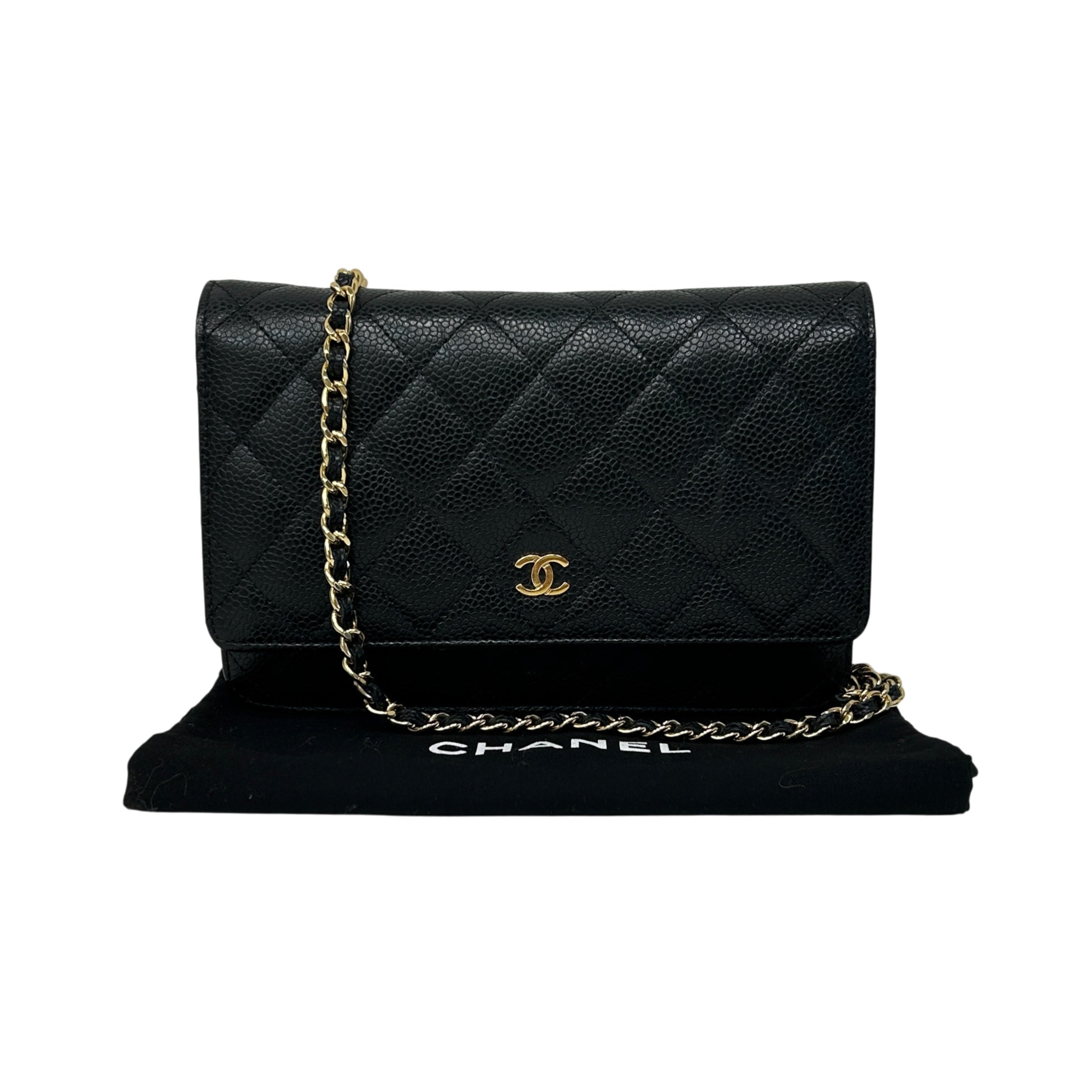 Black Caviar Quilted Classics Wallet On Chain WOC w/GHW