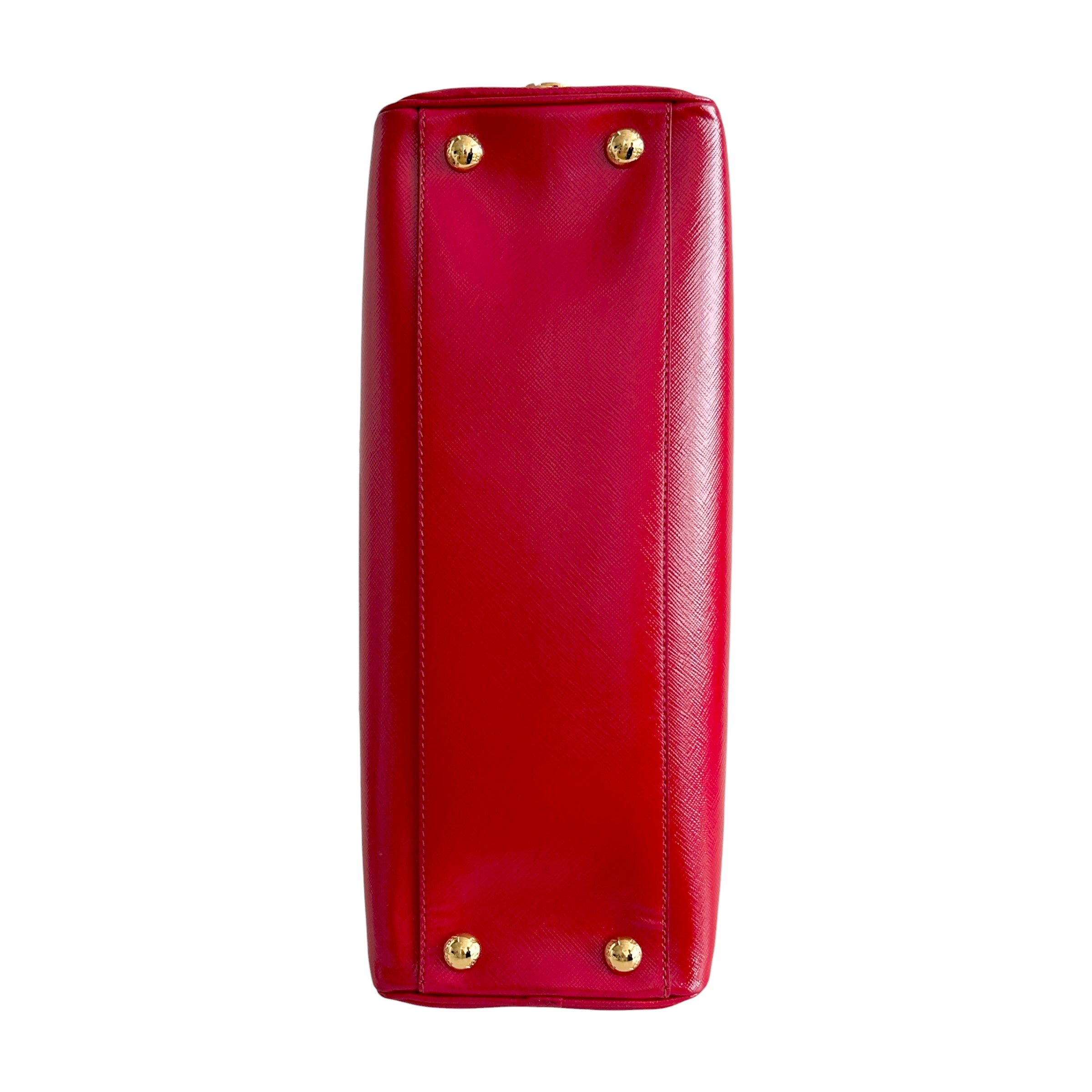 Rosso Saffiano Vernice Leather Frame Top Bag