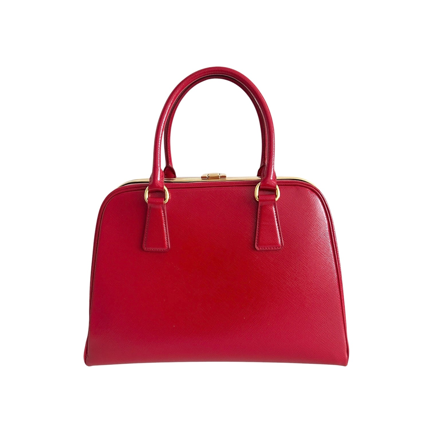 Rosso Saffiano Vernice Leather Frame Top Bag