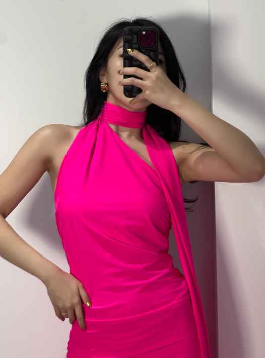 MEW MEWS FASHION Neon Pink Halter Dress