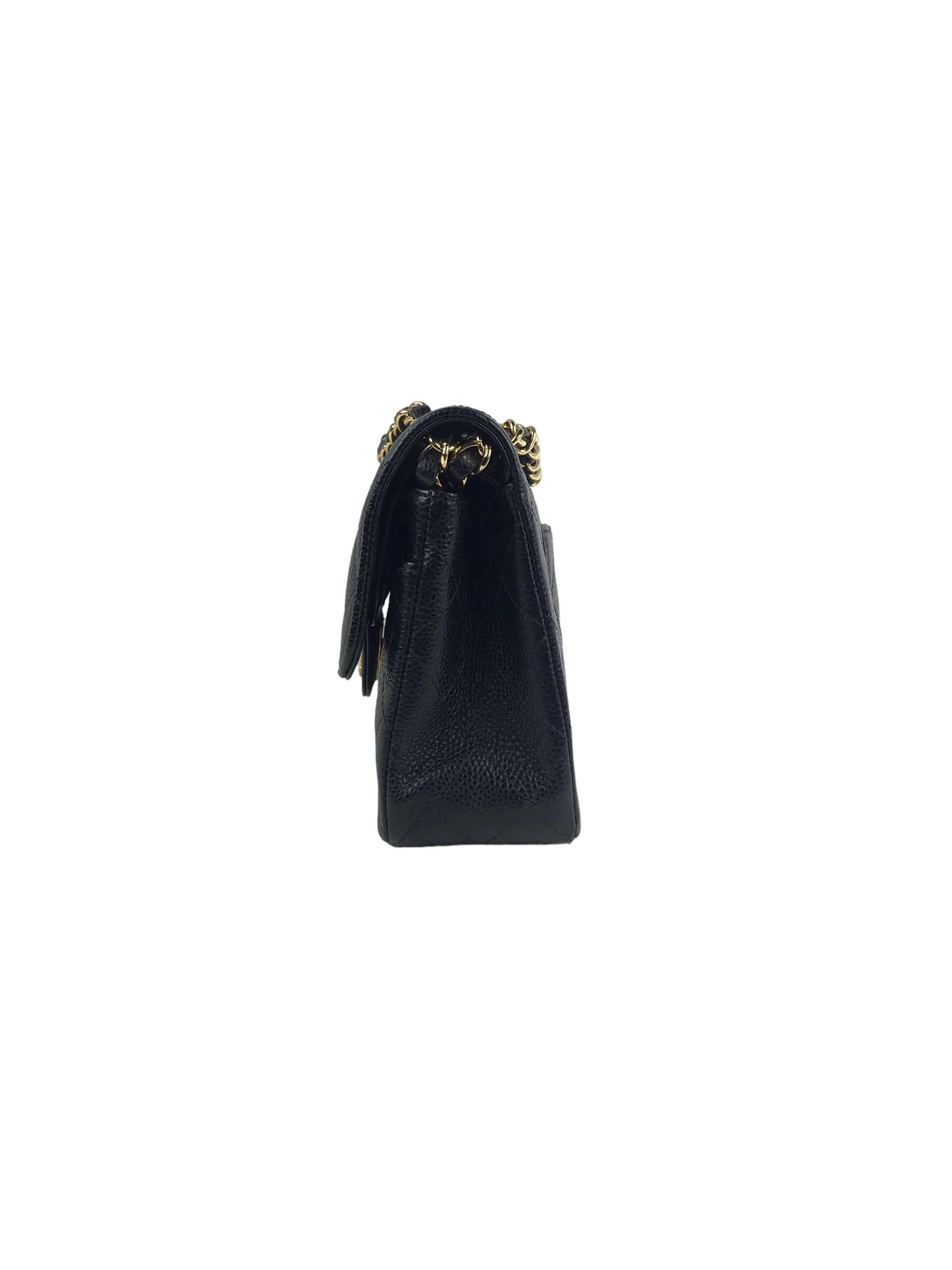 Black Caviar Quilted Small Double Flap Classic Flap w/GHW