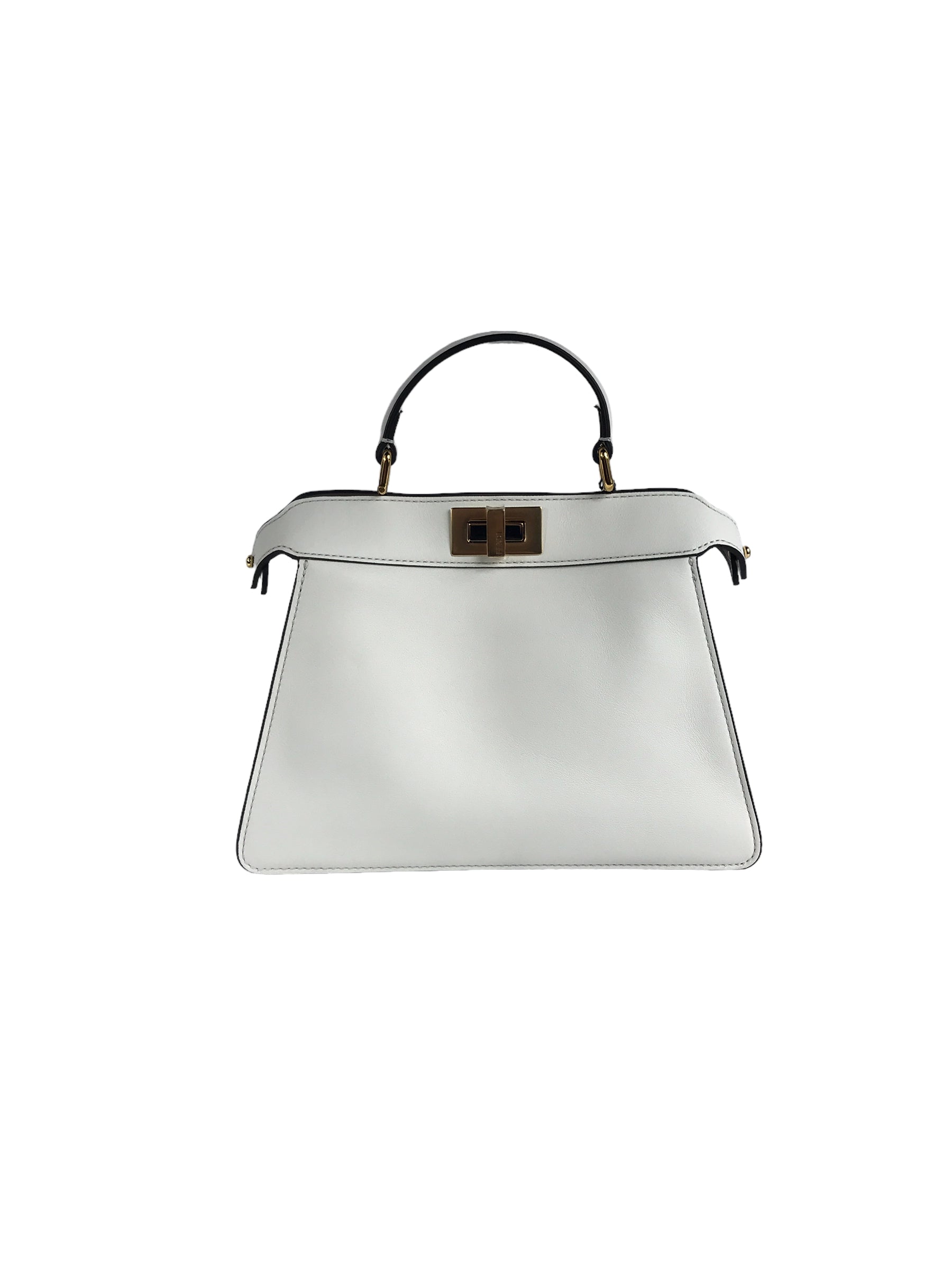 White Grained Leather Peekaboo ISEEU Small Top Handle Bag w/GHW