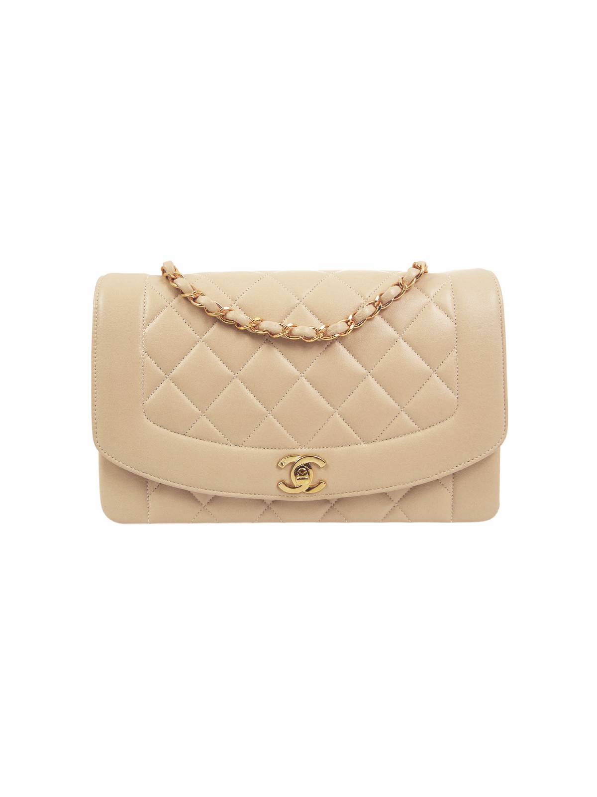 [In Search Of] Beige Quilted Lambskin Vintage Small Diana Bag w/GHW
