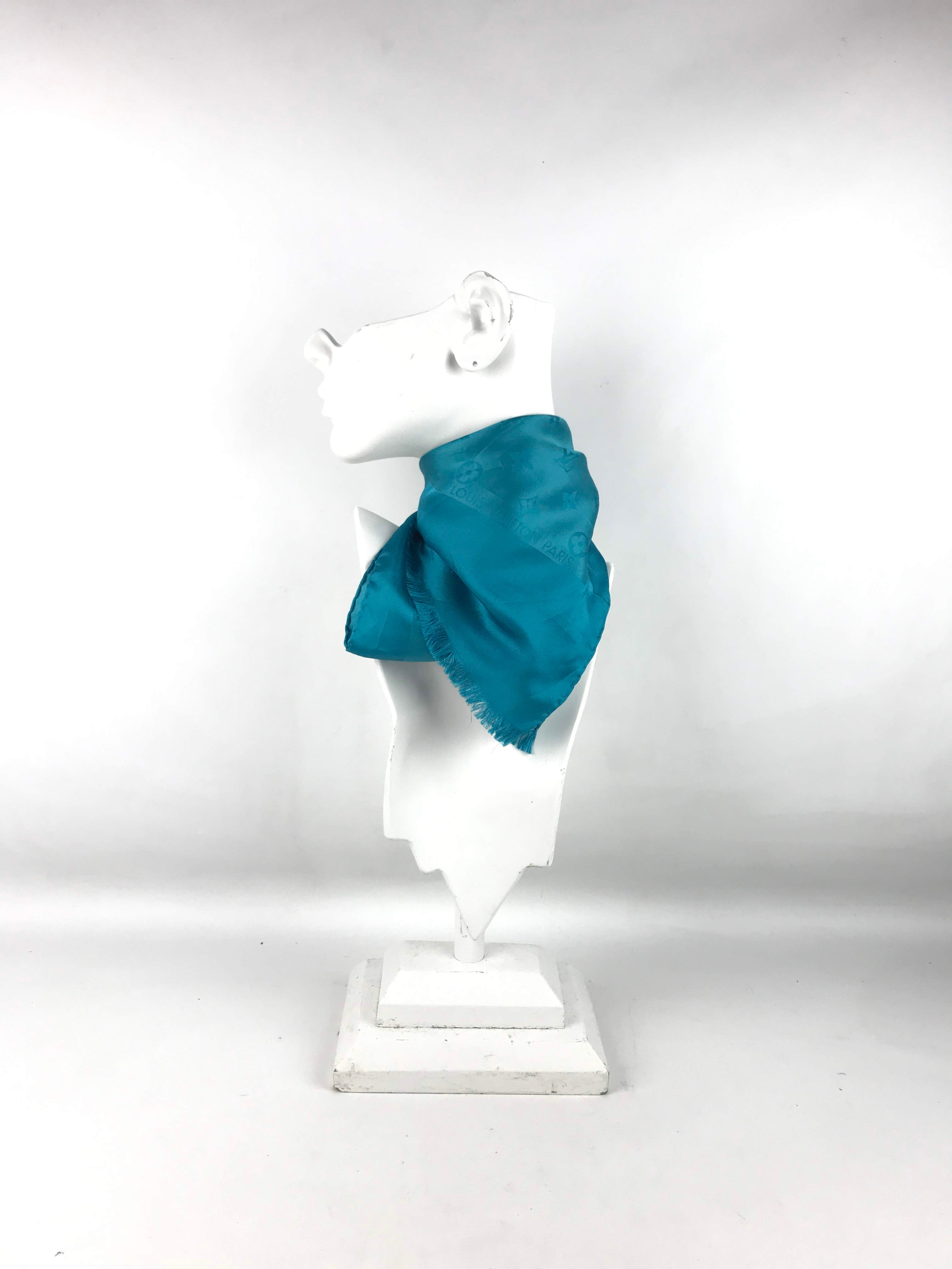 Blue Logo Print Silk Scarf