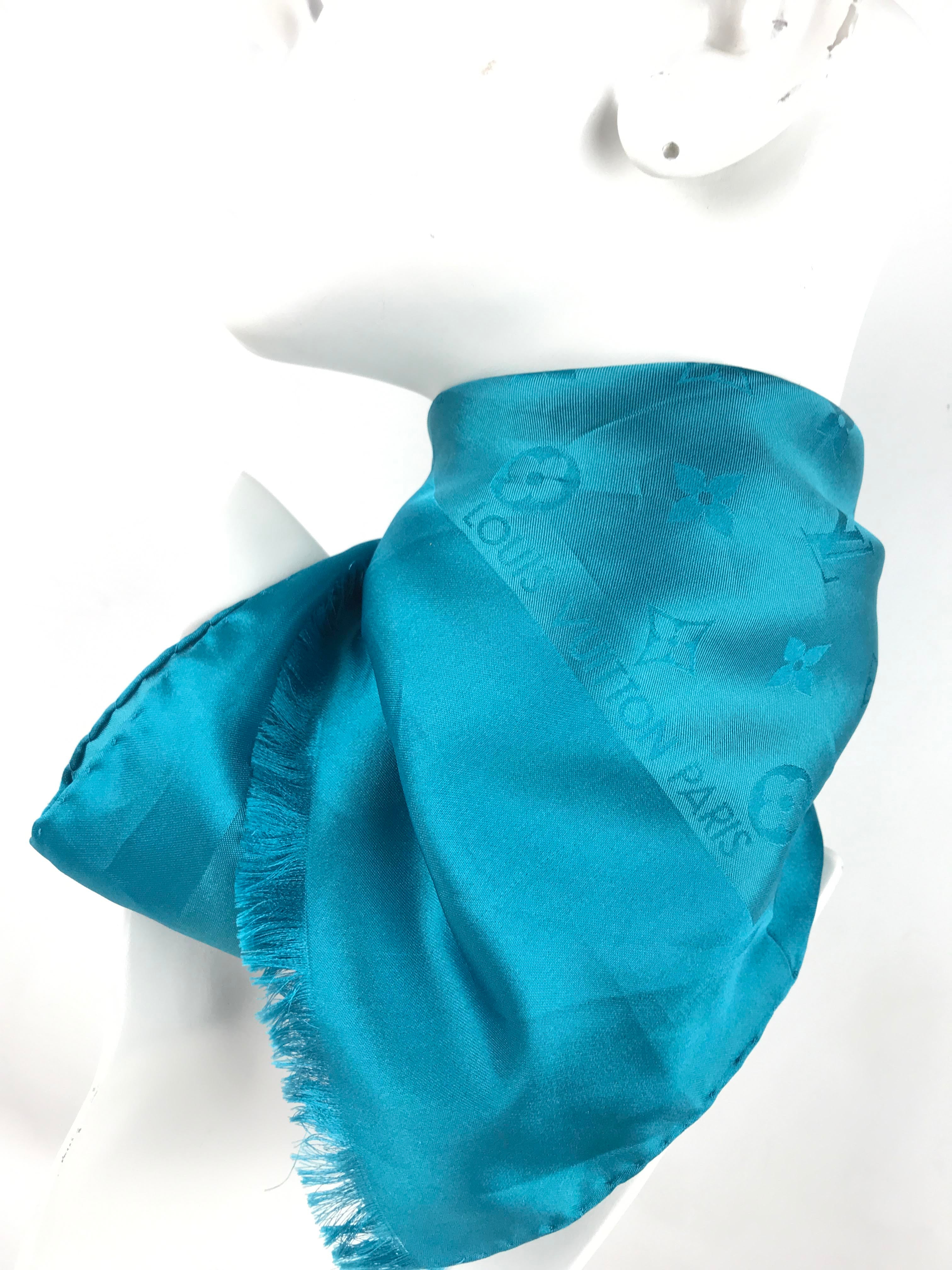 Blue Logo Print Silk Scarf