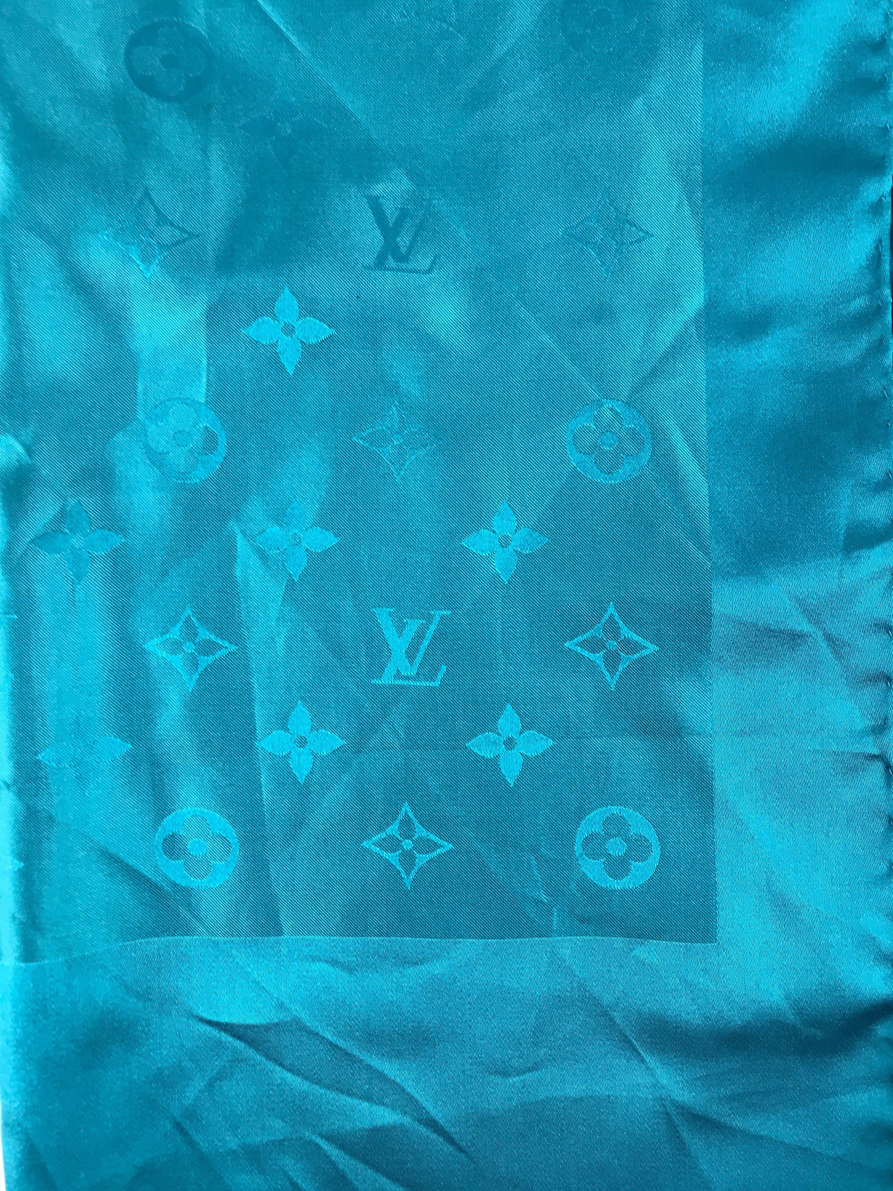 Blue Logo Print Silk Scarf
