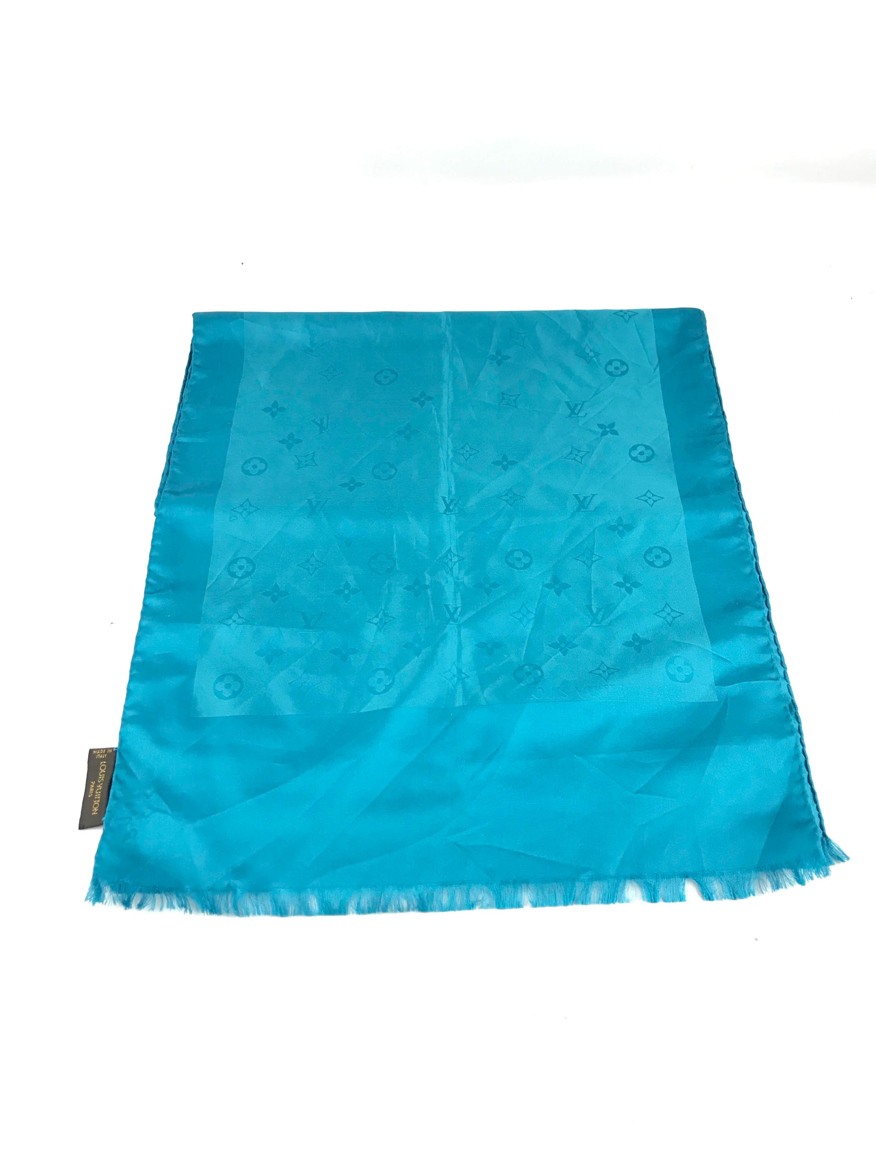 Blue Logo Print Silk Scarf