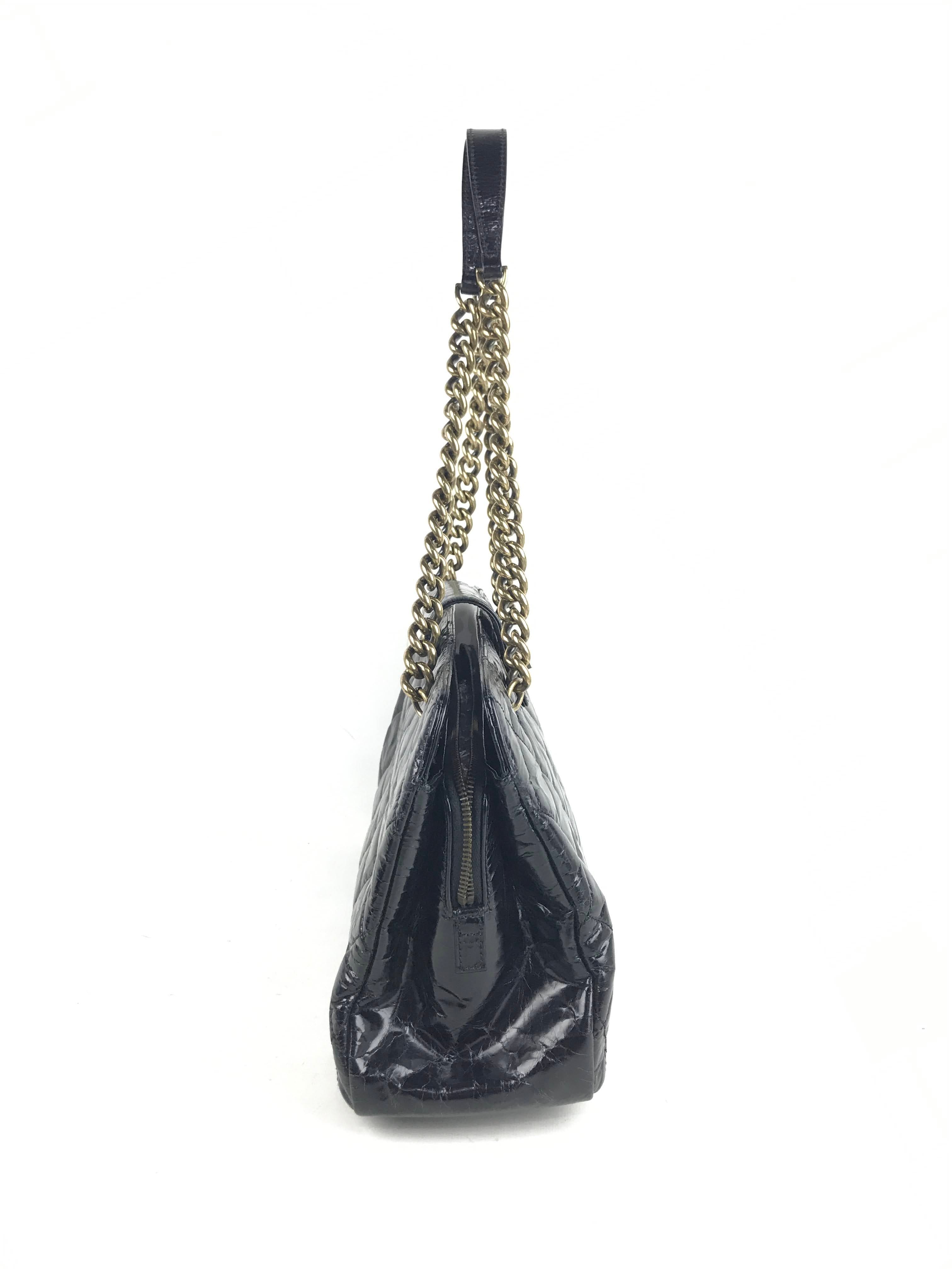 Black Crinkled Glazed Reissue Shopping Tote W/AGHW/RHW