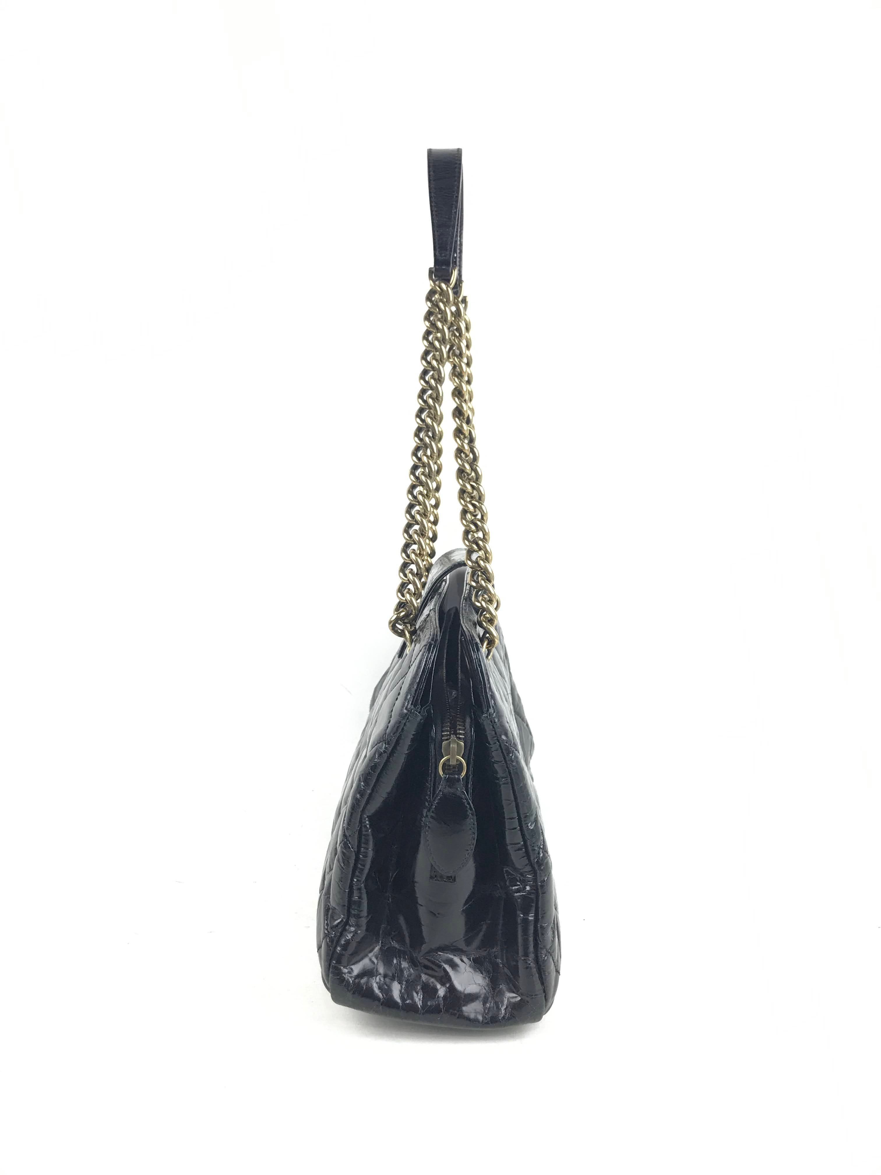 Black Crinkled Glazed Reissue Shopping Tote W/AGHW/RHW