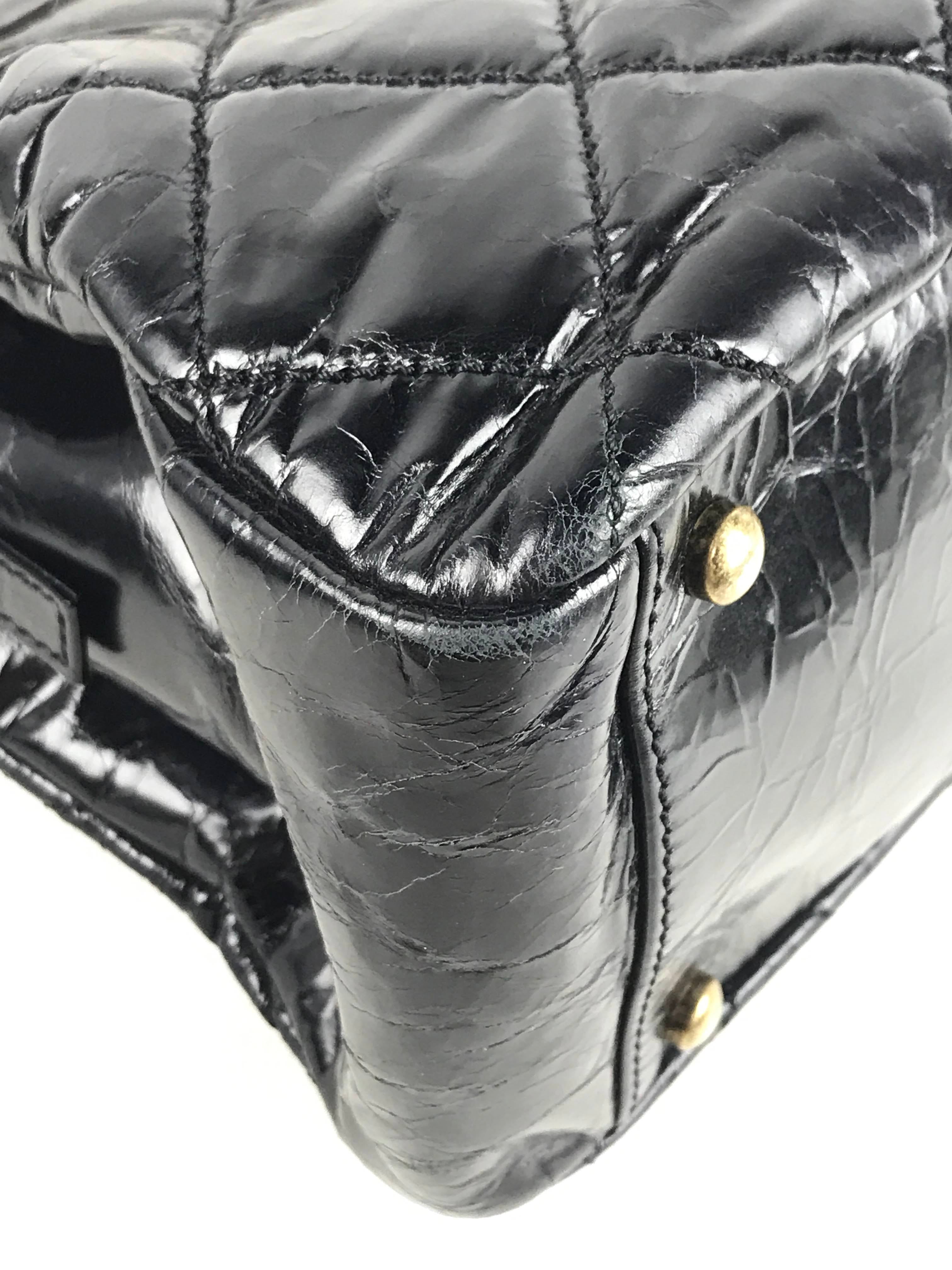 Black Crinkled Glazed Reissue Shopping Tote W/AGHW/RHW