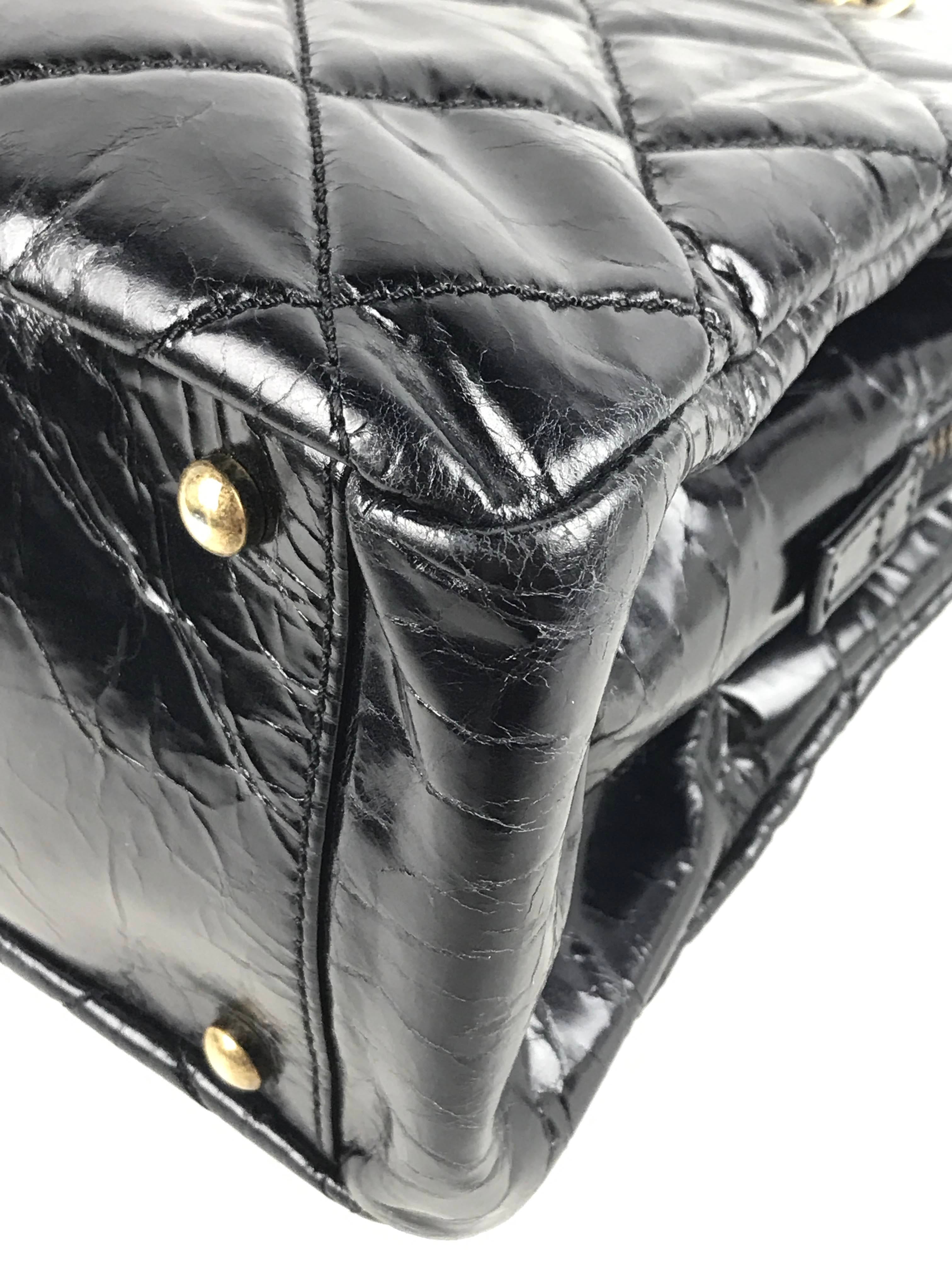 Black Crinkled Glazed Reissue Shopping Tote W/AGHW/RHW