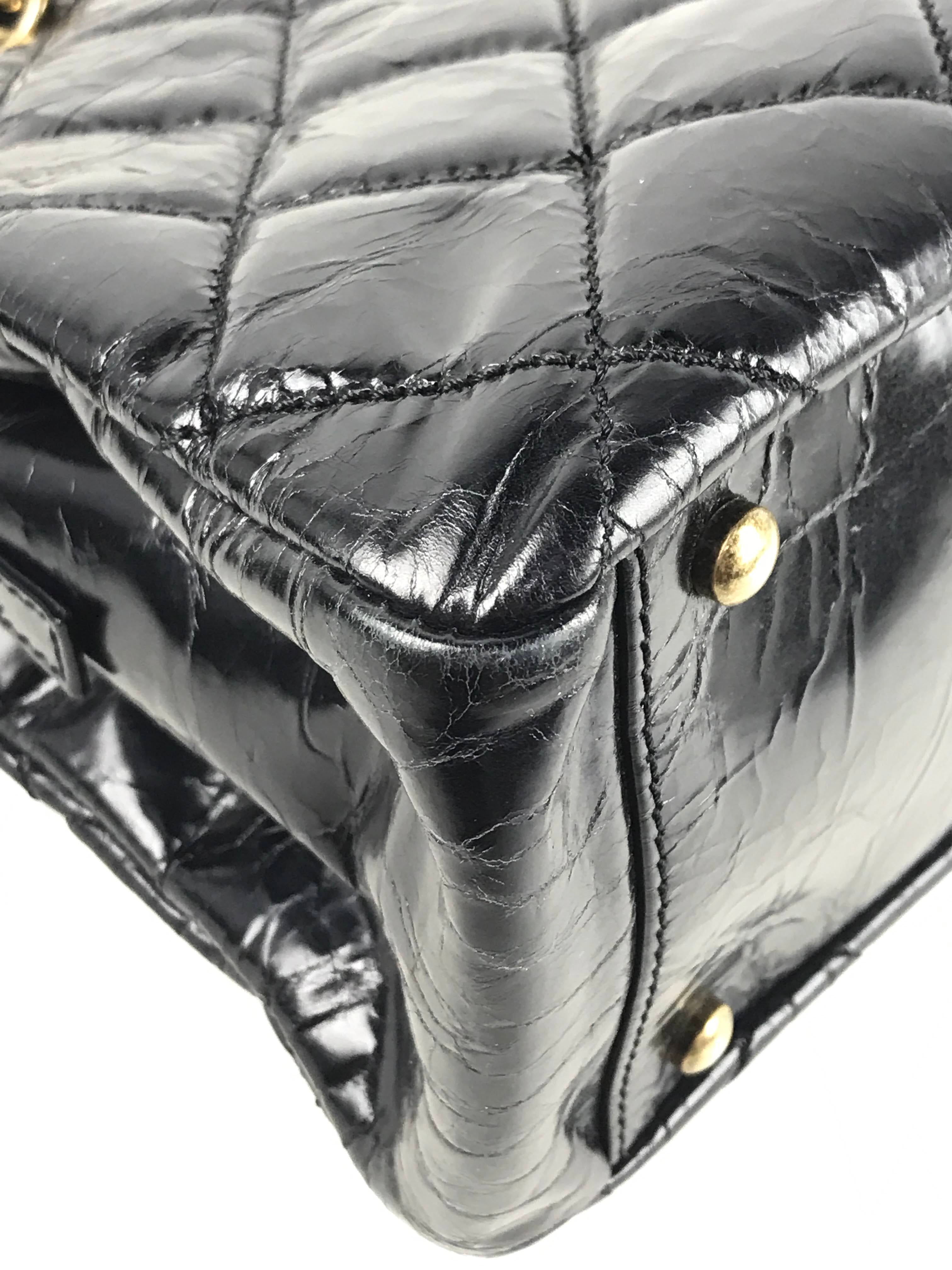 Black Crinkled Glazed Reissue Shopping Tote W/AGHW/RHW