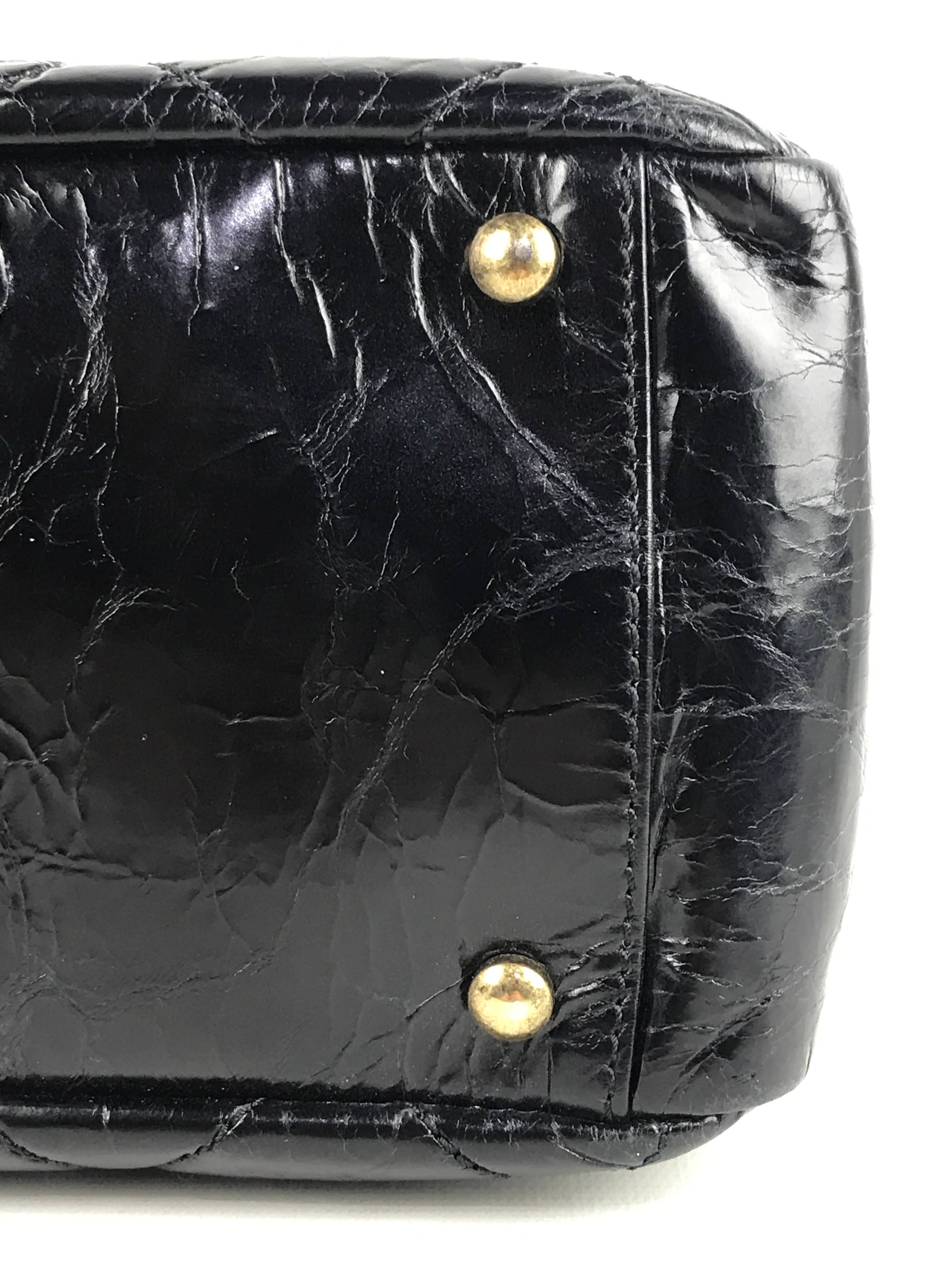 Black Crinkled Glazed Reissue Shopping Tote W/AGHW/RHW