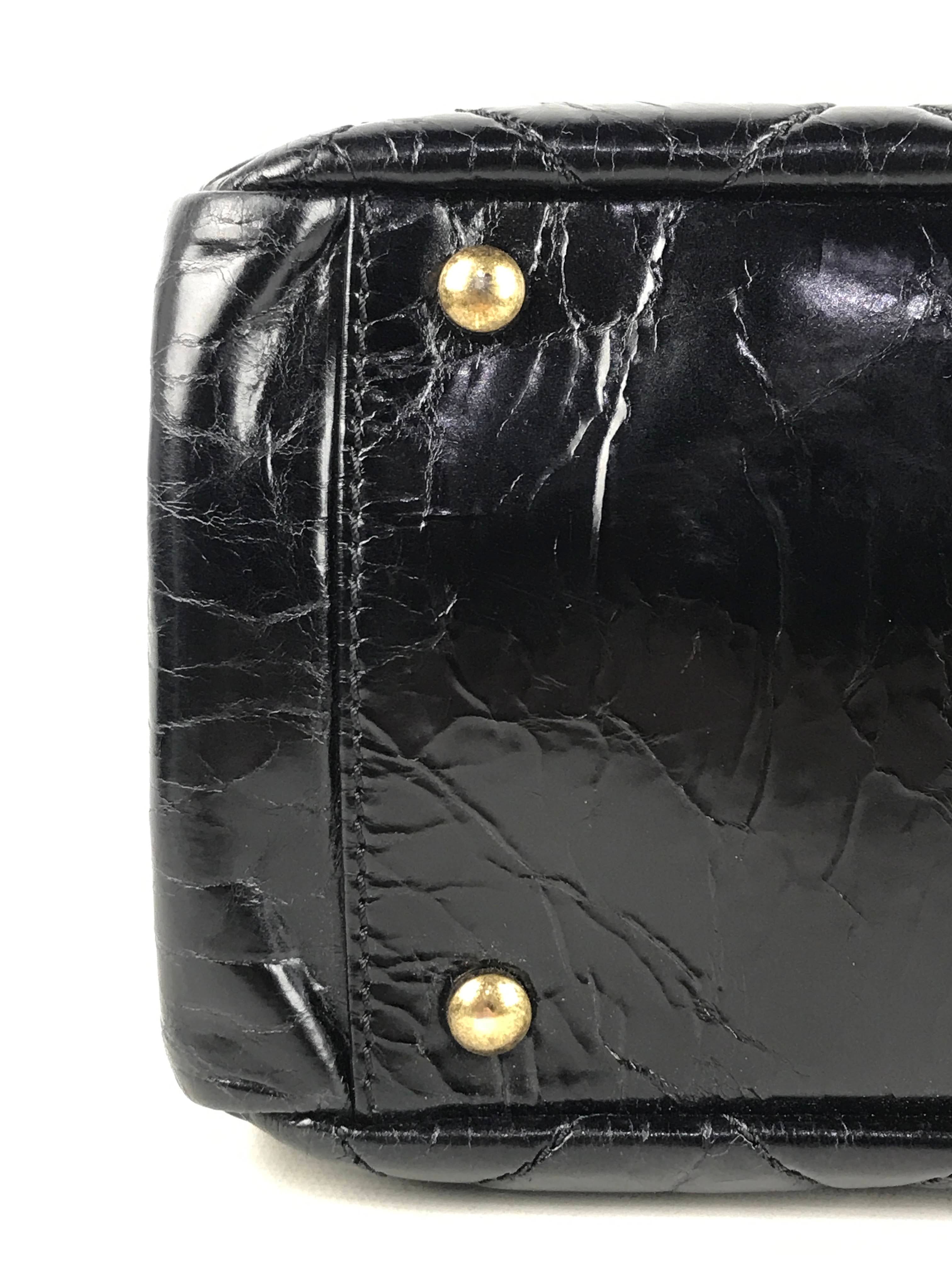 Black Crinkled Glazed Reissue Shopping Tote W/AGHW/RHW