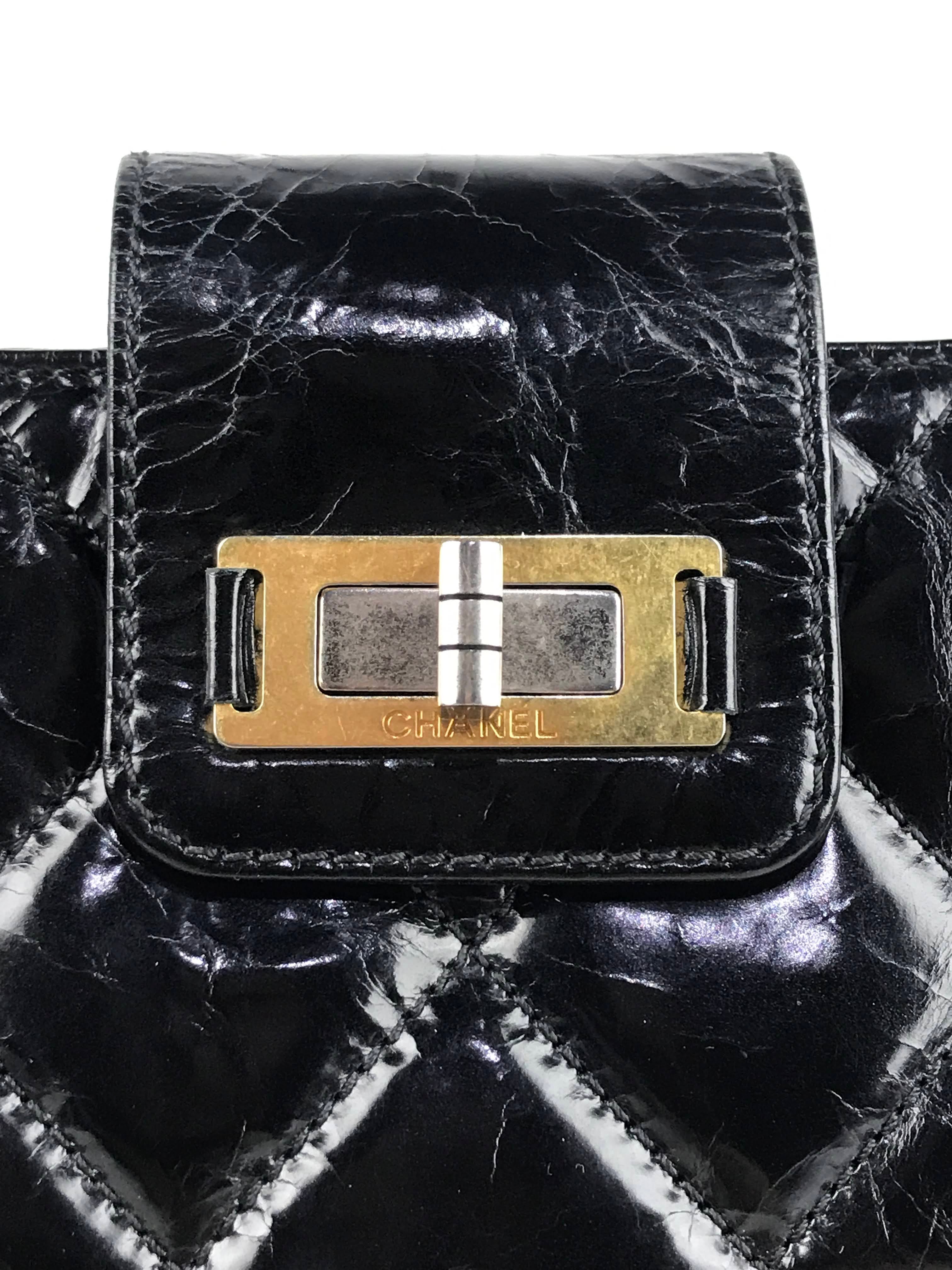 Black Crinkled Glazed Reissue Shopping Tote W/AGHW/RHW