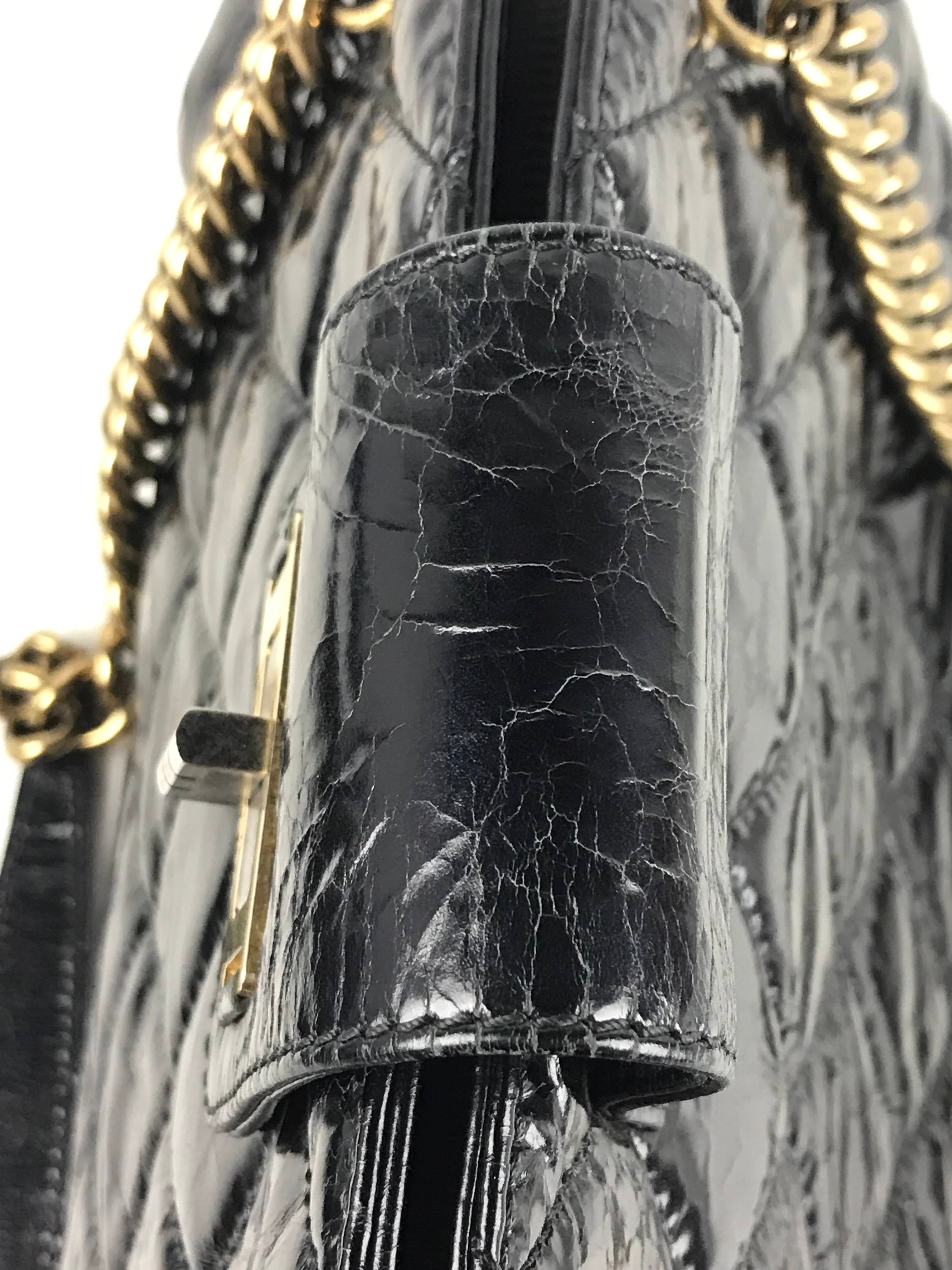 Black Crinkled Glazed Reissue Shopping Tote W/AGHW/RHW