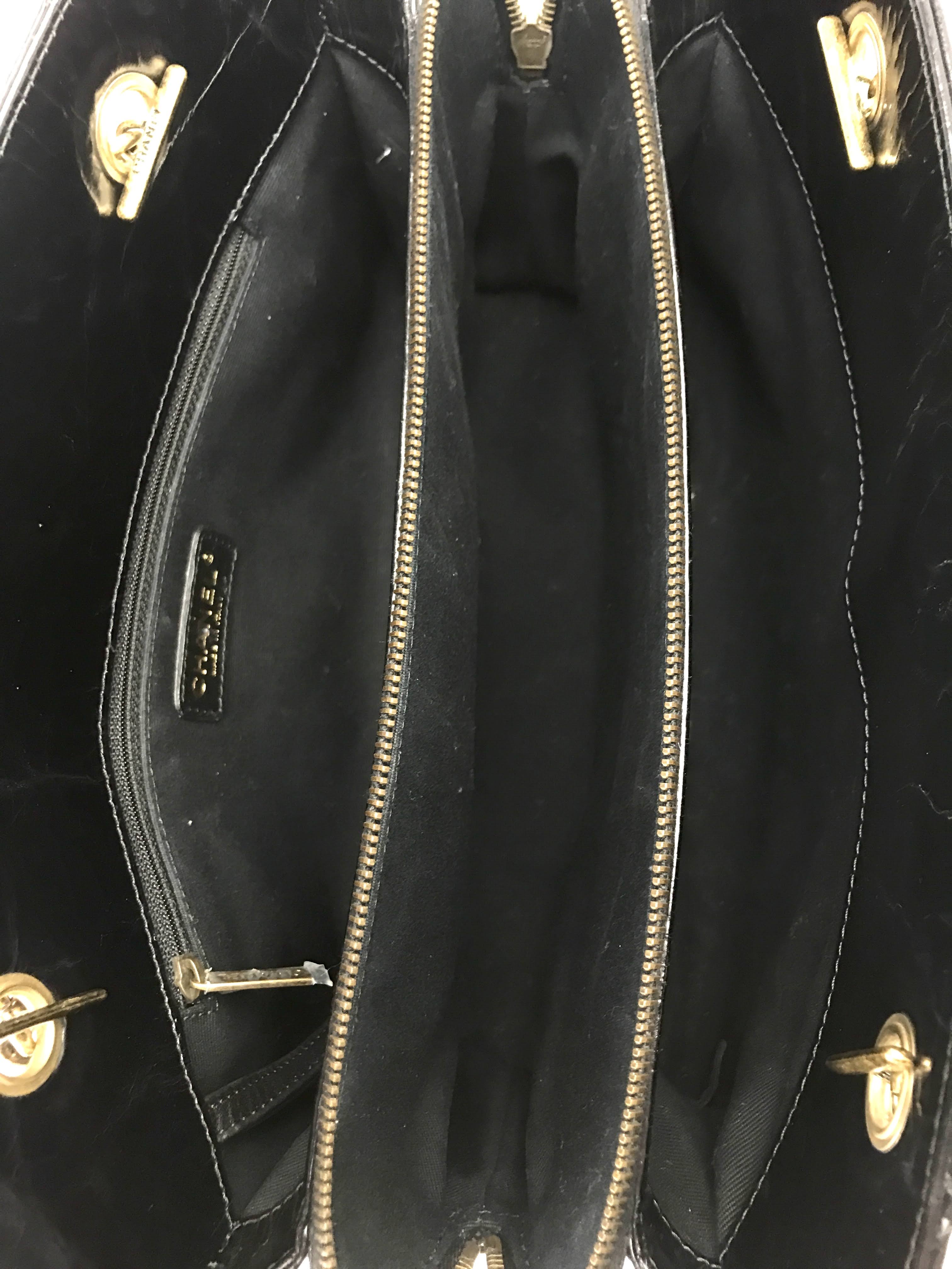 Black Crinkled Glazed Reissue Shopping Tote W/AGHW/RHW