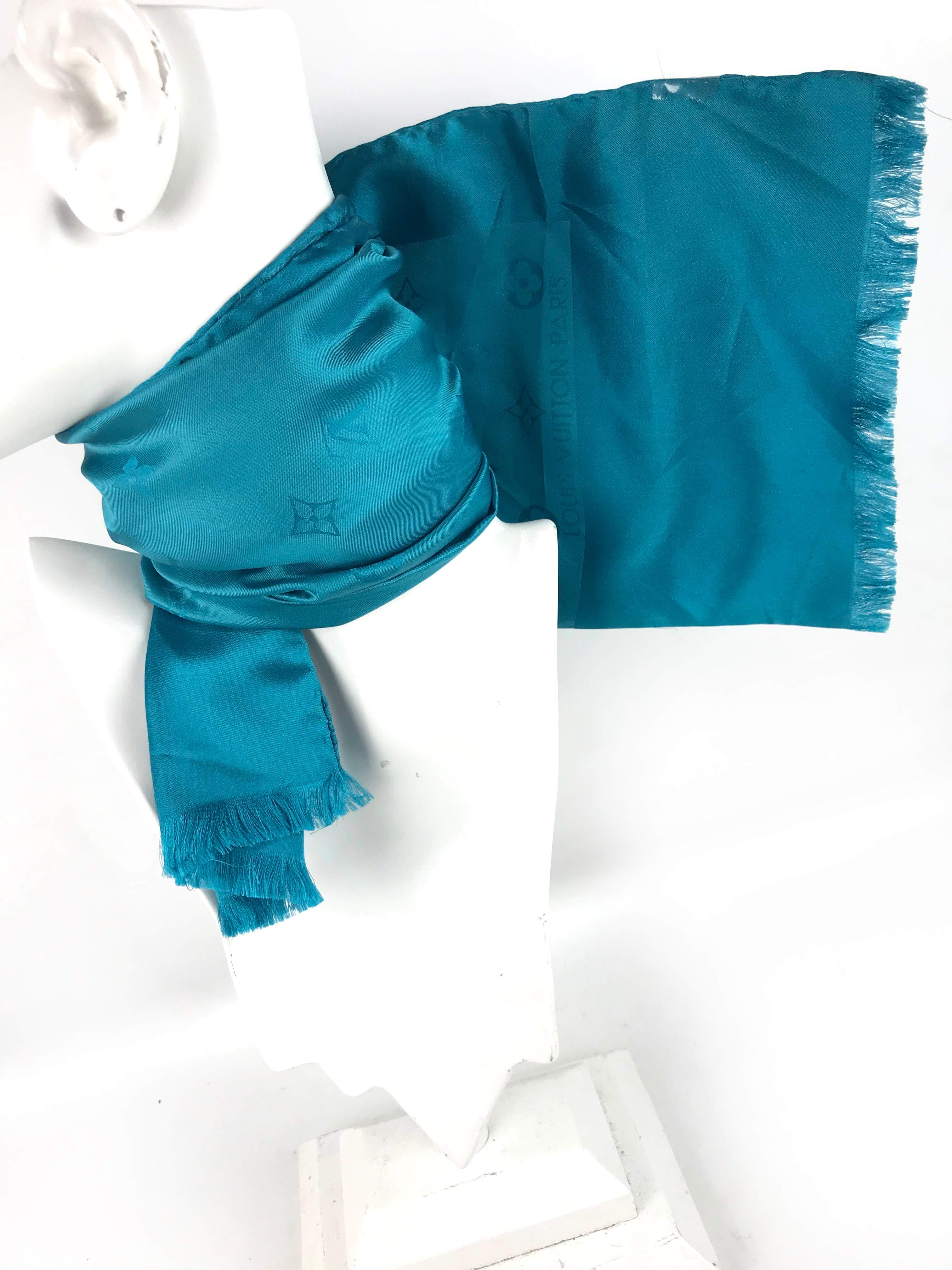 Blue Logo Print Silk Scarf