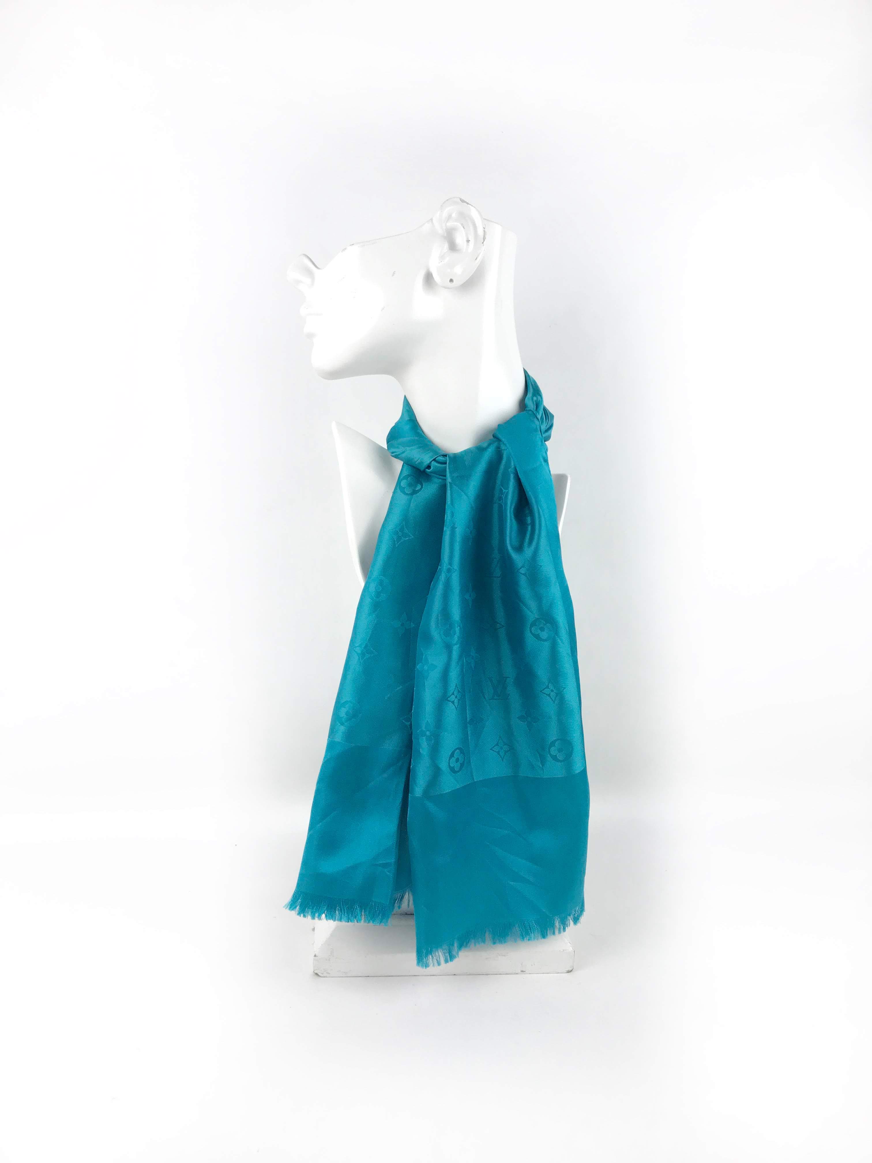 Blue Logo Print Silk Scarf