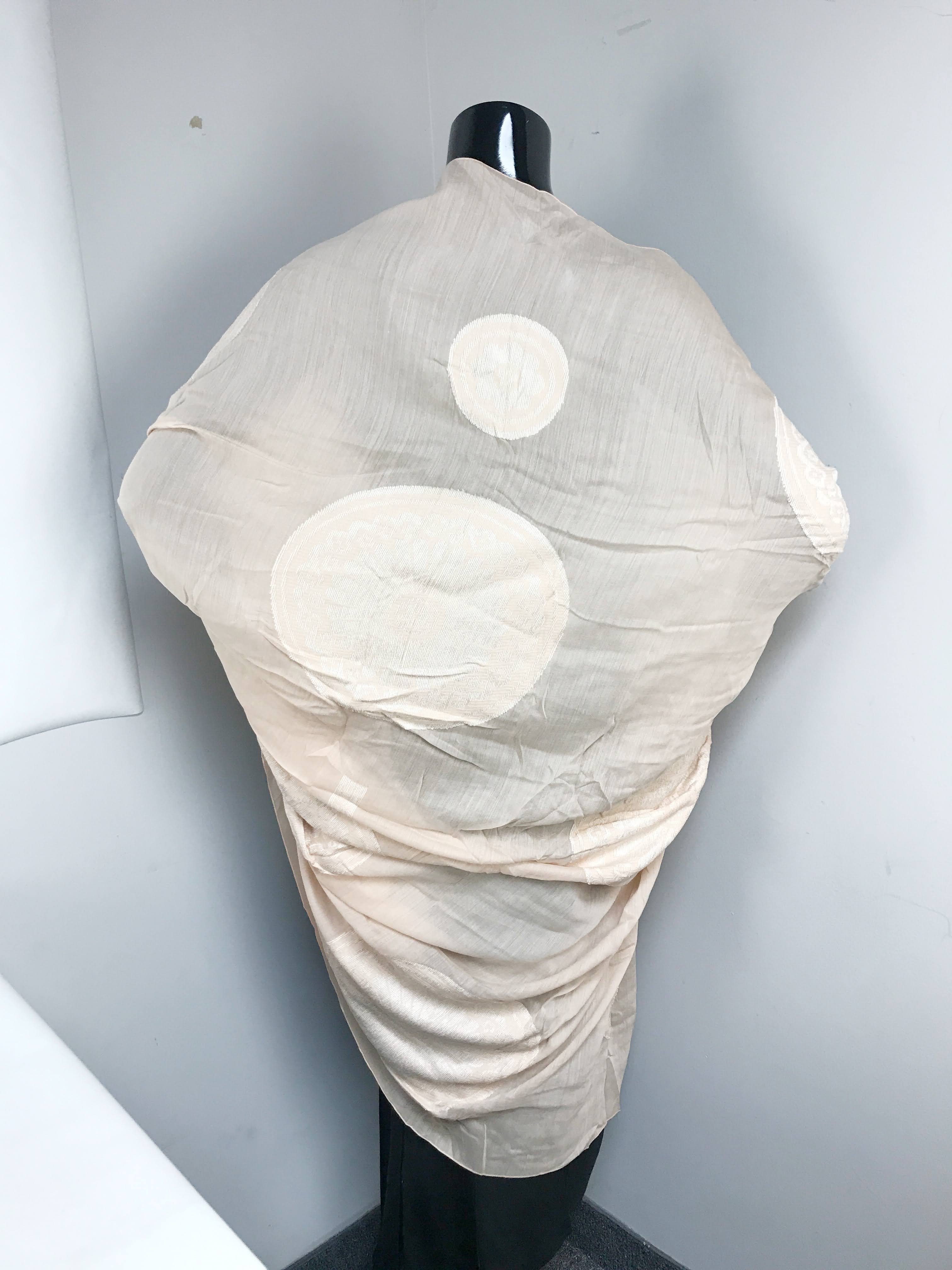Light Pink/Nude Large Circle-Jacquard Embroidered Wool/Silk Shawl