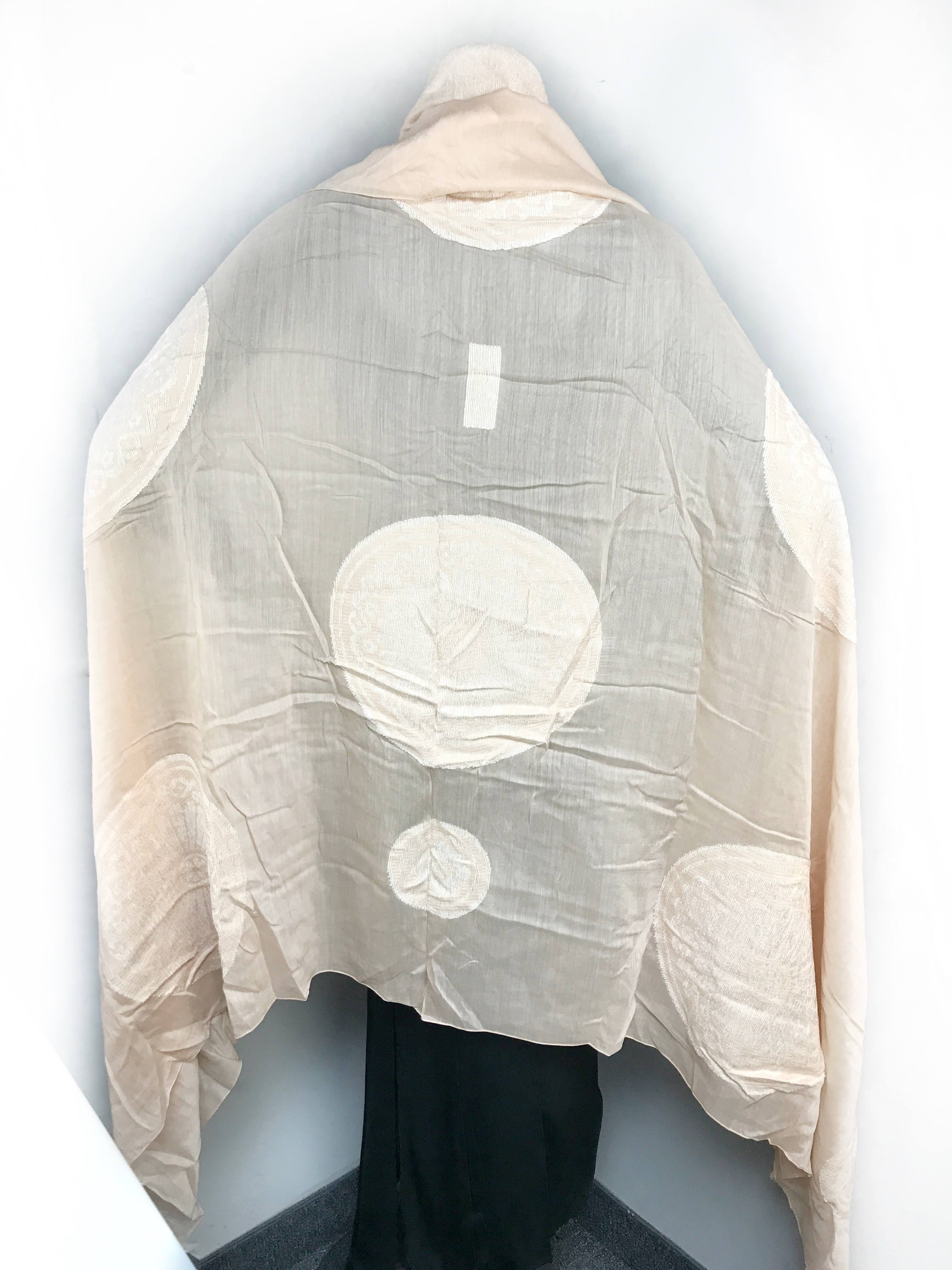 Light Pink/Nude Large Circle-Jacquard Embroidered Wool/Silk Shawl