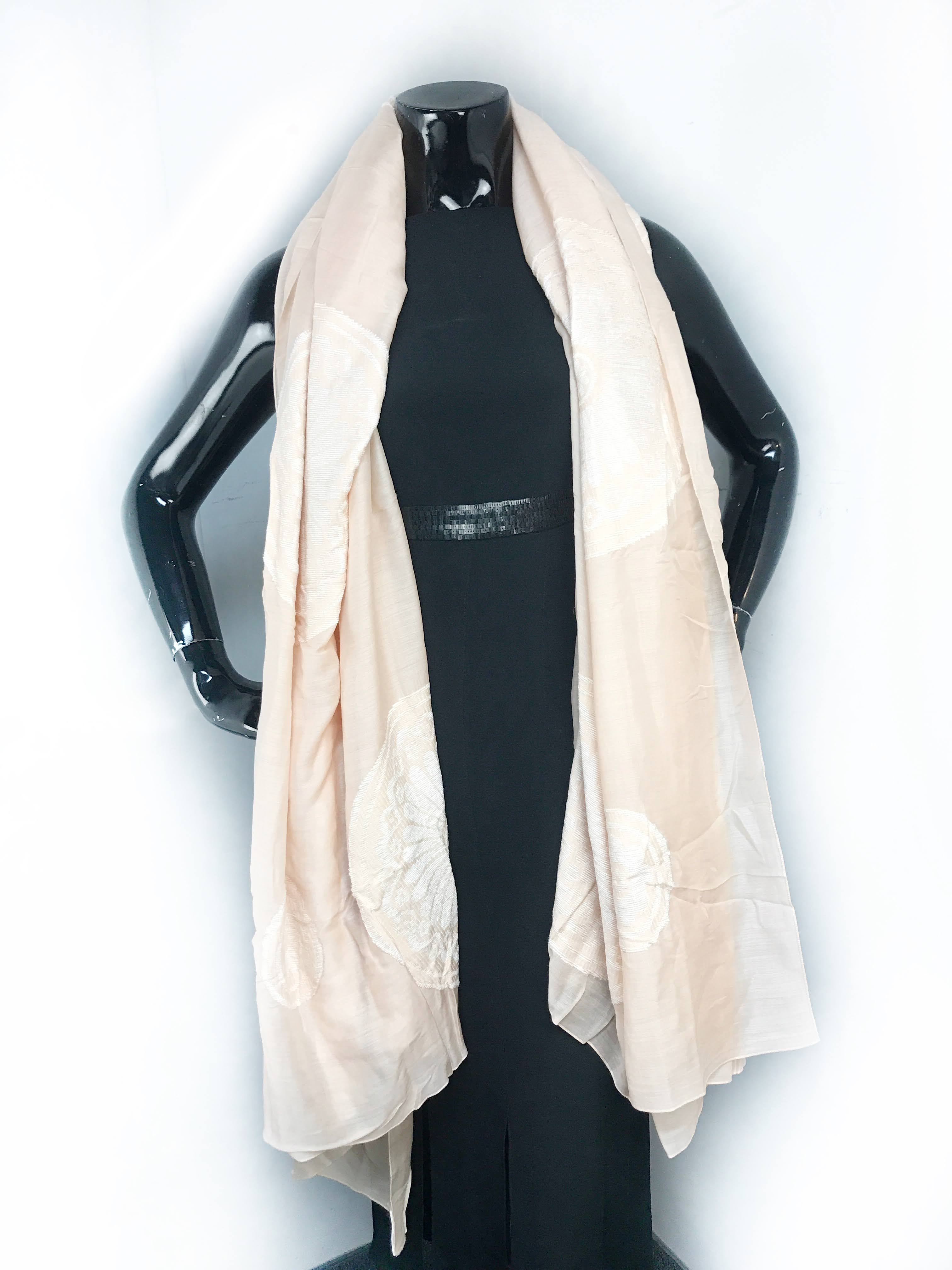 Light Pink/Nude Large Circle-Jacquard Embroidered Wool/Silk Shawl